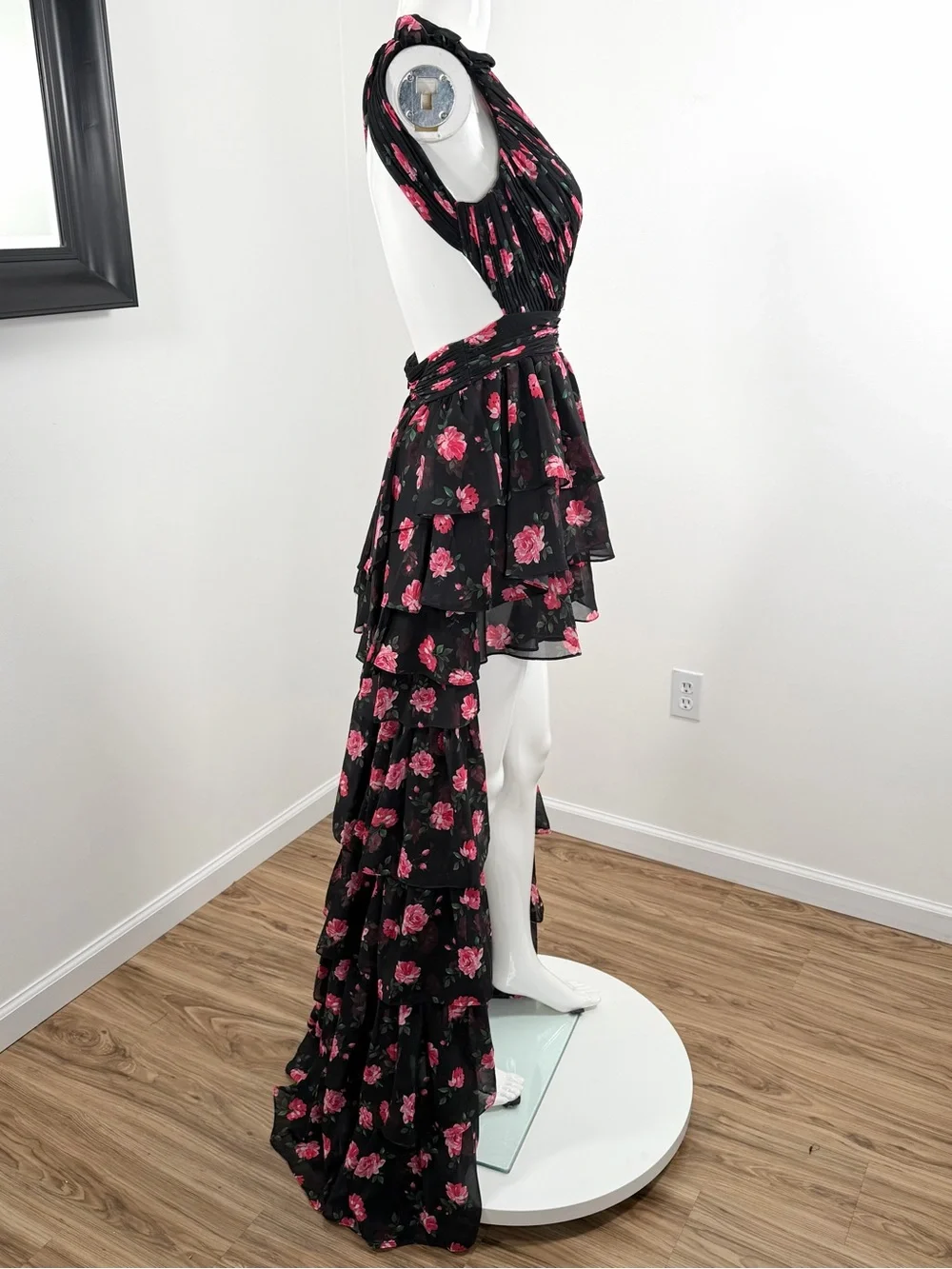 MAC DUGGAL 70246 One Shoulder Ruffled Floral Layered High-Low Dress Size 2